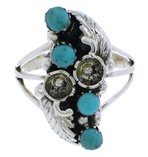 Southwest Silver Flower Turquoise Ring Size 7-1/2 EX46112